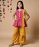 Nauti Nati Cotton Knit Sleeveless Floral Printed Kurti &  Palazzo Set - Pink & Yellow