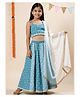 Nautinati Cotton Knit Sleeveless Geometric Printed Lehenga Choli Set With Dupatta - Blue