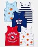 Doodle Poodle 100% Cotton Knit Sleeveless Striped & Sports Theme Printed Vests Pack Of 5 - Navy Blue Red & White