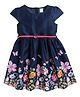 Funshine Cotton Woven Cap Sleeves Floral Printed Dress - Navy Blue