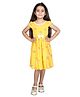 Funshine Rayon Woven Cap Sleeves Floral Printed Bow Applique Detailed Dress - Yellow