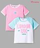 Honeyhap Premium Cotton 2x1 Rib Spandex Knit Half Sleeves Tops With Bio Finish & London Print Pack of 2 - Bright White & Begonia Pink
