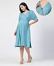 Zelena 95% Viscose 5% Lycra Woven Half Sleeves Solid Maternity Dress With Center Nursing Access - Sea Green