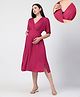 Zelena 95% Viscose 5% Lycra Woven Half Sleeves Solid Maternity Dress With Center Nursing Access - Deep Rose