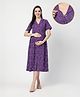 Zelena 100% Cotton Woven Half Sleeves Abstract Printed Maternity Dress With Centre Nursing Access - Lavender Purple