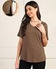 Zelena 95% Viscose 5% Lycra Woven Half Sleeves Solid Maternity Top With Side Zipper Nursing Access - Mocha