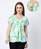 Zelena 95% Cotton 5% Elastane Woven Half Sleeves Hearts Printed  Maternity Top With Front Open Nursing Access - Pista