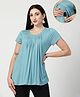Zelena 95% Viscose 5% Lycra Woven Half Sleeves Solid Maternity Top With Side Open Nursing Access - Sea Green