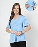 Zelena 95% Cotton 5% Elastane Woven Half Sleeves Solid Maternity Top With Side Nursing Access - Ice Blue
