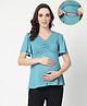 Zelena 95% Cotton 5% Elastane Woven Half Sleeves Solid Maternity Top With Side Nursing Access - Sea Green