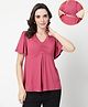 Zelena 95% Viscose 5% Elastane Woven Half Sleeves Solid Maternity Top With Side Nursing Access - Dusty Rose