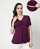 Zelena 95% Viscose 5% Elastane Woven Half Sleeves Solid Maternity Top With Side Nursing Access - Plum