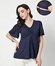 Zelena 95% Viscose 5% Elastane Woven Half Sleeves Solid Maternity Top With Side Nursing Access - Navy Blue
