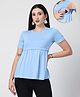 Zelena 95% Viscose 5% Elastane Woven Half Sleeves Solid Maternity Top With Side Nursing Access - Ice Blue