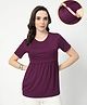 Zelena 95% Viscose 5% Elastane Woven Half Sleeves Solid Maternity Top With Side Nursing Access - Plum