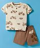 Mini Donuts Sinker Knit Half Sleeves T-Shirt & Shorts Set with Bike Print - Brown