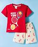 Mini Donuts Sinker Knit Half Sleeves T-Shirt & Shorts Set with Sports Print - Red & Beige