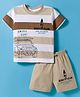 Mini Donuts Sinker Knit Half Sleeves T-Shirt & Shorts Set with Jeep Print - Beige