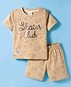 Mini Donuts Sinker Knit Half Sleeves T-Shirt & Shorts Set with Skate Print - Brown