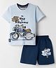 Mini Donuts Sinker Knit Half Sleeves Bike Printed T-Shirt & Shorts Set - Navy