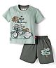 Mini Donuts Sinker Knit Half Sleeves Bike Printed T-Shirt & Shorts Set - Green
