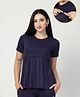 Zelena 95% Viscose 5% Elastane Woven Half Sleeves Solid Maternity Top With Side Nursing Access - Navy Blue