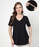 Zelena 95% Cotton 5% Elastane Woven Half Sleeves Solid Maternity Top With Side Seam Nursing Access - Black