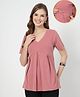 Zelena 95% Cotton 5% Elastane Woven Half Sleeves Solid Maternity Top With Side Seam Nursing Access - Deep Salmon