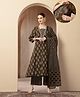 Zelena 100% Cotton Woven Three Fourth Sleeves Floral Printed Maternity Kurti With Front Zipper Nursing Access & Pant With Dupatta Set - Olive Green