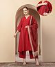 Zelena 100% Cotton Woven Three Fourth Sleeves Solid Maternity Kurti With Side Zipper Nursing Access & Pant With Dupatta Set - Red