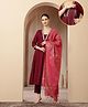 Zelena 100% Rayon Woven Three Fourth Sleeves Lace Embellished Maternity Kurti With Side Zipper Nursing Access & Pant With Dupatta Set - Magenta Purple