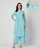 Zelena 100% Rayon Woven Three Fourth Sleeves Solid Zipless Maternity Kurta With Front Open Nursing Access & Pant Set - Turquoise