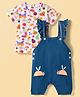 Babyhug Single Jersey Knit Half Sleeves T-Shirt & Dungaree Set with Jungle Theme Print & Embroidery - Multicolor