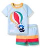 Babyhug Half Sleeves Two Piece Swimsuit with Hot Air Balloon Print - Light Blue