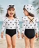 Mark & Mia Full Sleeves Hearts Printed V Cut Swimsuit - White & Black