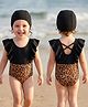 Mark & Mia Frill Sleeves V Cut Swimsuit & Cap - Black