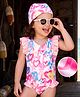 Mark & Mia Frill Sleeves Hearts Printed V Cut Swimsuit With Cap - Pink