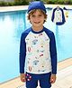 Mark & Mia Raglan Full Sleeves Sea Life Printed Two Piece Swimsuit - Blue