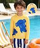 Mark & Mia Raglan Full Sleeves Sea Life Printed & Striped Two Piece Swimsuit - Yellow