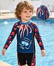 Mark & Mia Full Raglan Sleeves Two Piece Swimsuit with Sea Life Print - Navy Blue