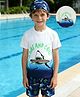 Mark & Mia Half Raglan Sleeves Two Piece Swimsuit with Cap & Sea Life Print - Navy Blue & White