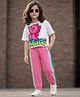 Ollington St. Disney Single Jersey Knit Drop Shoulder Half Sleeves T-Shirt & Joggers Set with Marie Graphic & Badge Detailing - Multicolor