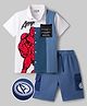 Ollington St. Marvel Single Jersey Knit Half Sleeves Shirt & Shorts Set with Avengers Graphic - Navy Blue & White