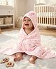 Babyhug Cotton Knit Hooded Towel With Bow Embroidery & Hearts Print - Light Pink