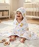 Babyhug 100% Cotton Knit Hooded Wrapper With Vehicles Print L 65 x B 61 cm - White