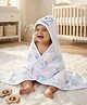 Babyhug Cotton Knit Hooded Wrapper With Animal Print  L 65 x B 61 cm - White
