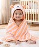 Babyhug Cotton Knit Striped Hooded Wrapper with Ear Applique L 65  X B 61 cm - Peach