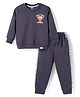 Teddy Fleece Knit Full Sleeves Winter Wear Suit with Sport Print - Charcoal Grey