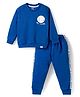 Teddy Fleece Knit Full Sleeves Winter Wear Suit with Sport Print - Teal Blue
