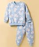 Teddy Fleece Knit Full Sleeves Winter Wear Co-ord Night Suit With Snowman Print - Light Blue